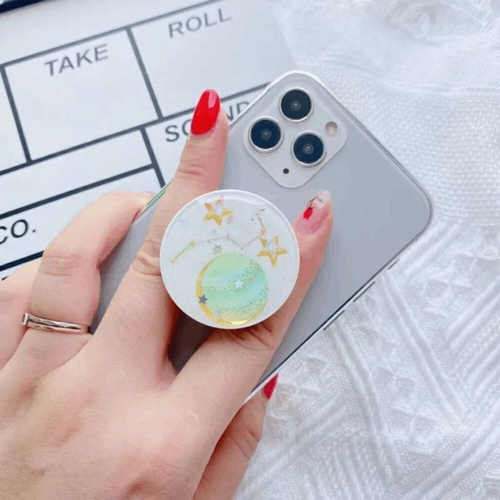 White Star Planet Constellation Round Phone Holder